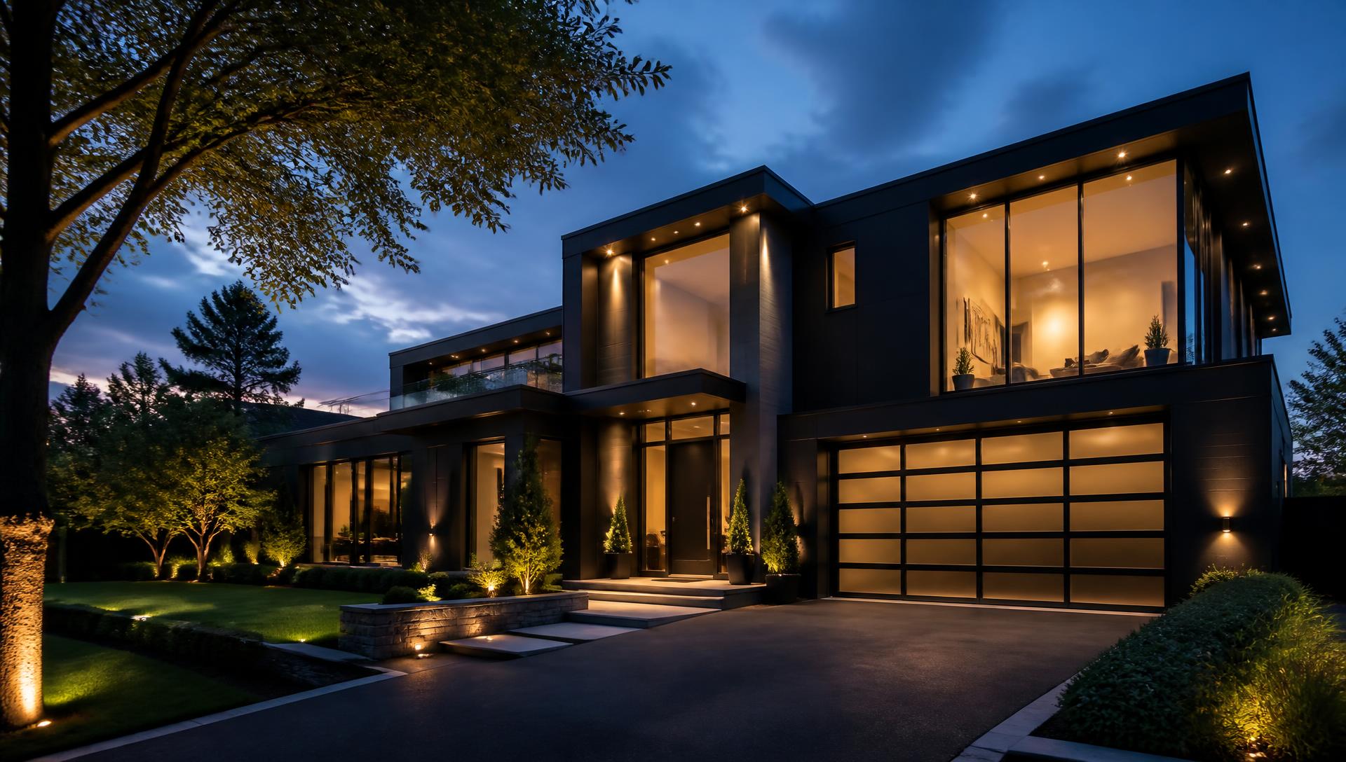 Luxury modern New Jersey home photographed at twilight